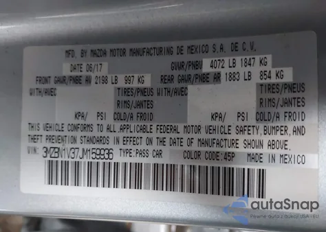 2018 Mazda Mazda3 Touring from USA, damaged, VIN 3MZBN1V37JM159936